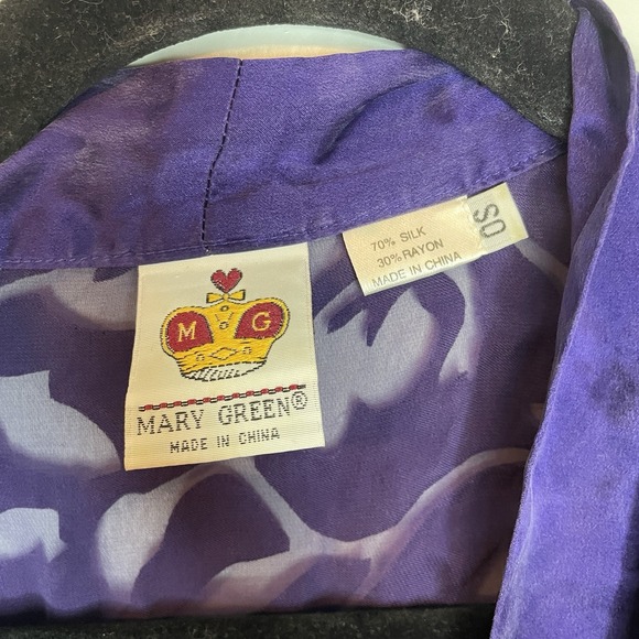 Mary Green Women's One Size Purple Silk Blend Robe With Blue Belt Vintage - Picture 3 of 7